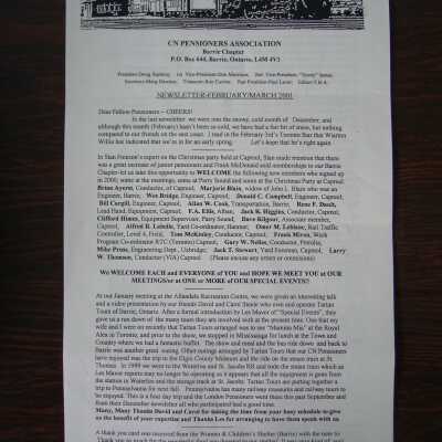 CN Pensioners Association February/March 2001 Newsletter