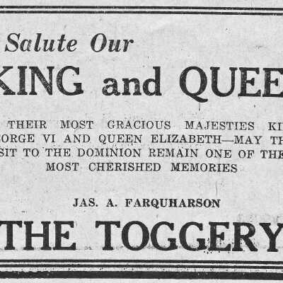 Newspaper Advertisement, Farquharson, The Toggery.