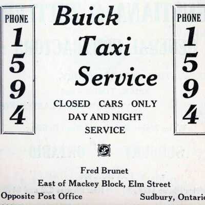 Photograph, Advertisement, Buick Taxi Service, Sudbury, Ontario.