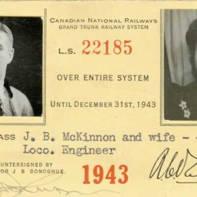 Canadian National Railways: Entire System Pass, J.B. McKinnon and Wife, 1943