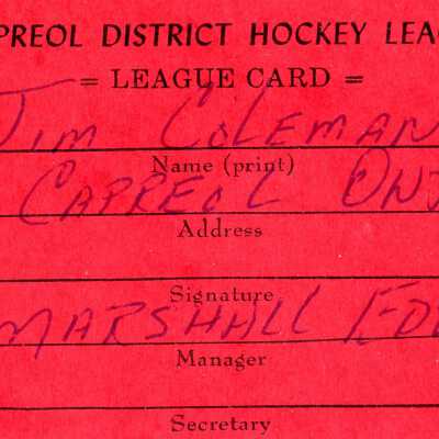 Hockey League's Registration Card belonging to Jim Coleman