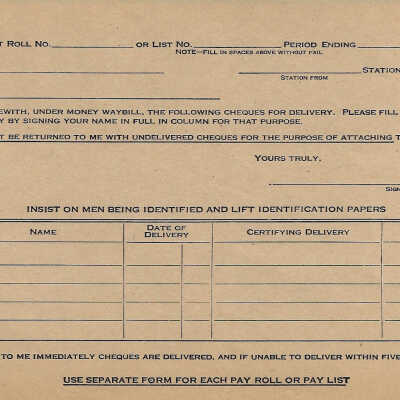 Canadian National: List of Forwarded Cheques for Delivery for Shipments on Incoming Freights Form