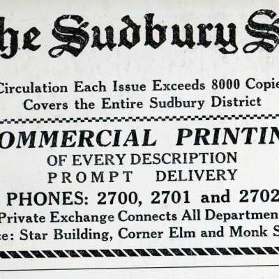 Photograph, Advertisement, The Sudbury Star.