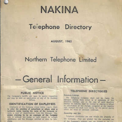 Nakina Telephone Directory, August 1962