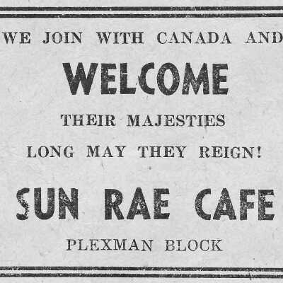Newspaper Advertisement, Sun Rae Cafe.