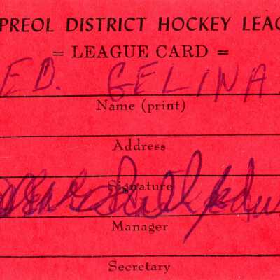 Hockey League's Registration Card belonging to Ed Gelinas