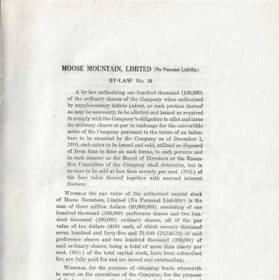 By-Law No. 34, Moose Mountain, Limited (No Personal Liability), 1916