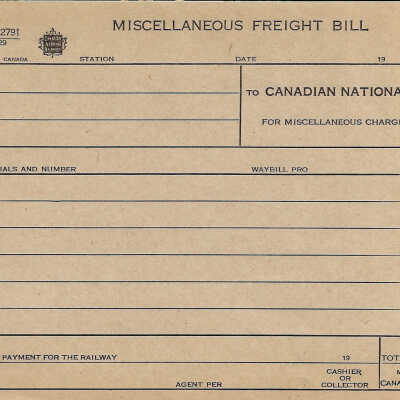 Canadian National: Miscellaneous Freight Bill Form