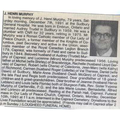 Document, Obituary, J. Henri Murphy.