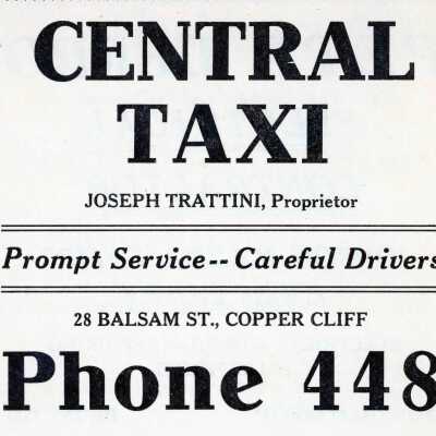 Photograph, Advertisement, Central Taxi, Sudbury, Ontario.