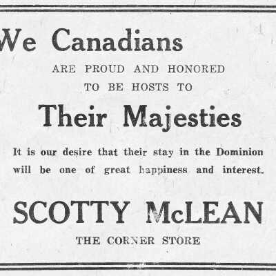 Newspaper Advertisement, Scotty McLean Corner Store.