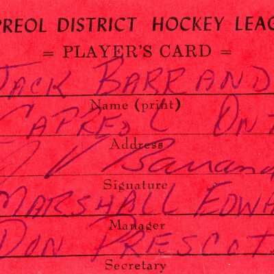 Hockey Player's Card belonging to Jack Barrand