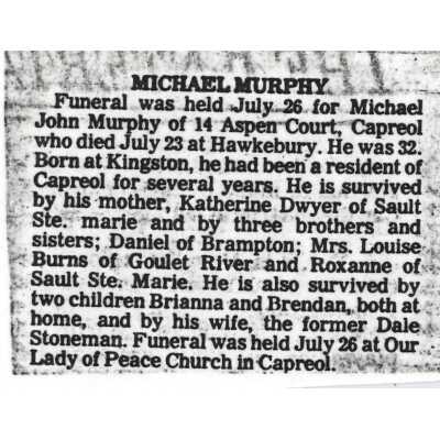 Document, Obituary, Michael Murphy.
