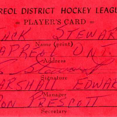 Hockey Player's Registration Card belonging to Jack Stewart