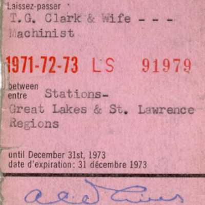 Canadian National Railways Great Lakes and St. Lawrence Regions Pass, T. G. Clark and Wife, 1971-1973