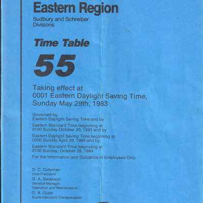 CP Rail - Eastern Region Time Table 55