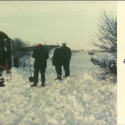 Photograph, CNR Locomotive 3125 derailed in snow, Goodwood, January 29th 1982.