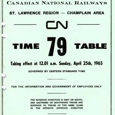 Timetable, CNR St. Lawrence Region - Champlain Area 79, April 25th 2965