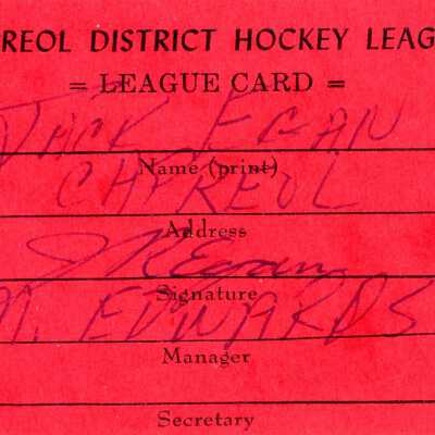 Hockey League Registration Card belonging to Jack Egan