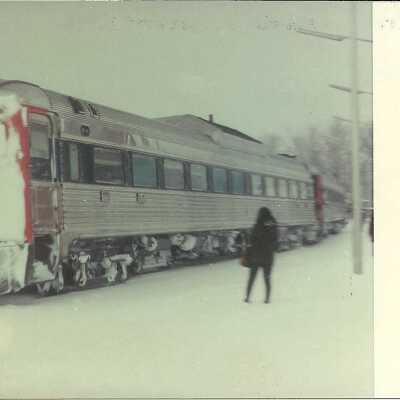 Photograph, CNR Budd cars, Washago, February 1975.