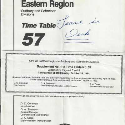 CP Rail - Eastern Region Time Table 57