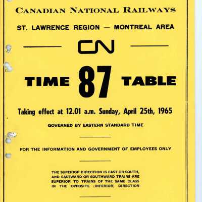 Timetable, St. Lawrence Region - Montreal Area, April 25th, 1965