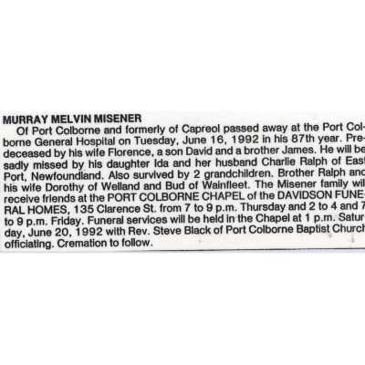 Document, Obituary, Melvin Misener Murray.