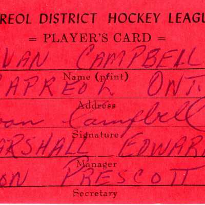 Hockey Player's Registration Card belonging to Ivan Campbell