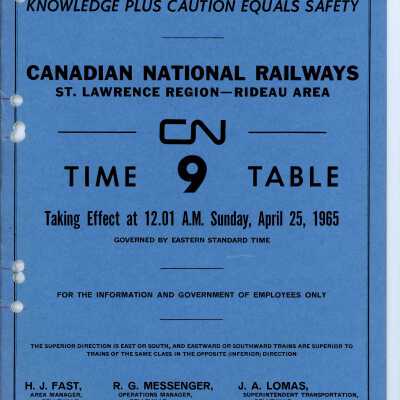 Timetable, St. Lawrence Region - Rideau Area, April 25 1965