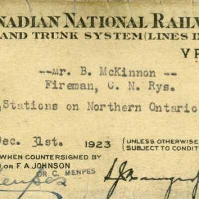 Canadian National Railways: Stations on Northern Ontario District Pass, B. McKinnon, 1923