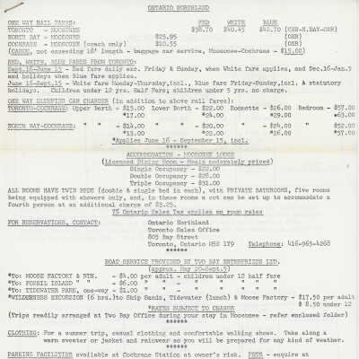 Ontraio Northland Price List and Schedules