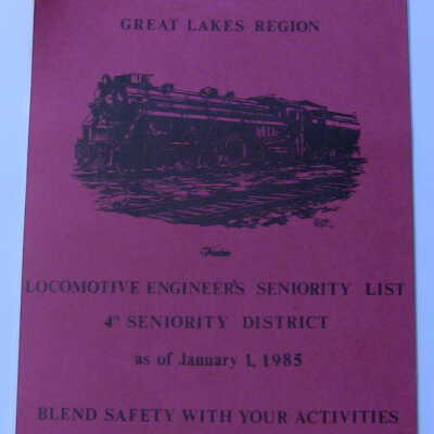 CN Rail Great Lakes Region Locomotive Engineer's Seniority List, 4th Seniority District, January 1985