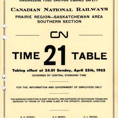 Timetable, CNR Prairie Region - Saskatchewan Area Southern Section