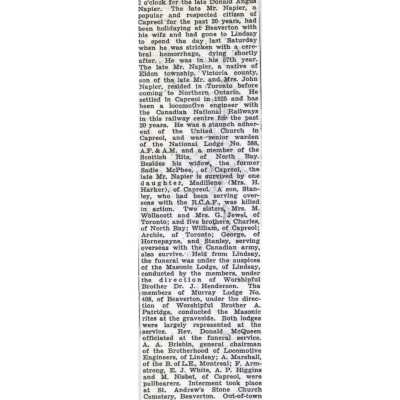 Document, Obituary, Donald Angus Napier.