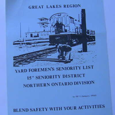 CN Rail Great Lakes Region Yard Foremen's Seniority List, 15th Seniority District, January 1985