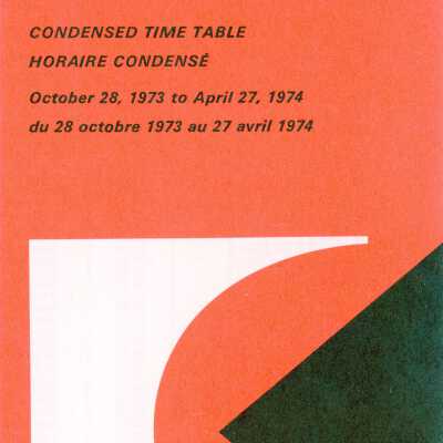 Passenger Time Table, CP Rail, October 28th 1973 to April 27th 1974.