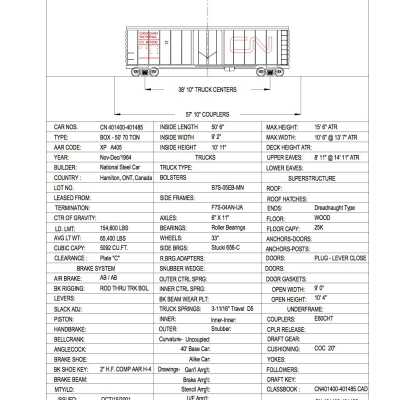 Document, Rolling Stock Plan, Canadian National Railway, CN401400-401485.