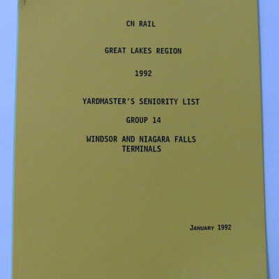 CN Rail Great Lakes Region Yardmaster's Seniority List, 15th Seniority District, January 1992
