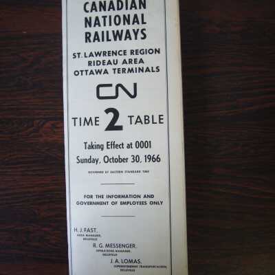CN St. Lawrence Region Rideau Area Ottawa Terminals Time Table 2, Taking Effect at 0001 Sunday, October 30, 1966