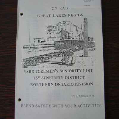 CN Rail, Great Lakes Region, Seniority Lists, 15th Seniority District, Northern Ontario Division as of 1 January 1986