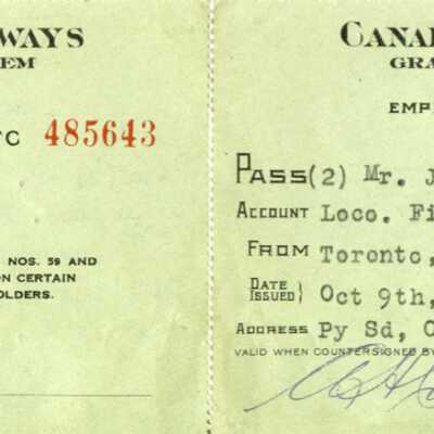 Canadian National Railways: Employee Trip Pass, Toronto to Parry Sound and Back, J. C. Little and Wife,1930