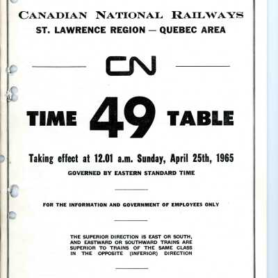 Timetable, Prairie Region - Assiniboine Area 49, April 25th 1965