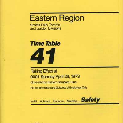 Employee Timetable, CP Rail, Eastern Region, Time Table 41, April 29th 1973.