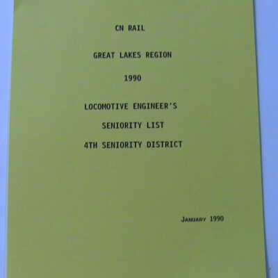 CN Rail Great Lakes Region Yardmaster's Seniority List, 4th Seniority District, January 1990