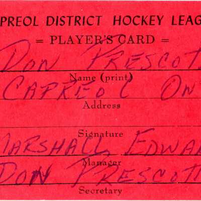 Hockey Player's Card belonging to Don Prescott