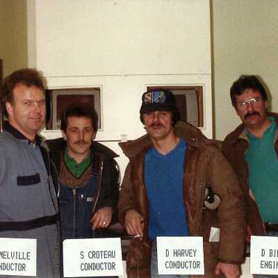 Photograph, T. Melville Conductor, S. Croteau Conductor, D. Harvey Conductor, D Birrell Engineman.