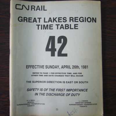 CN Great Lakes Region Time Table No. 42, Effective Sunday, April 26th, 1981