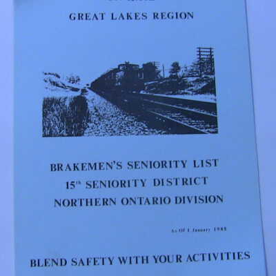 CN Rail Great Lakes Region Brakemen's Seniority List, 15th Seniority District, January 1985