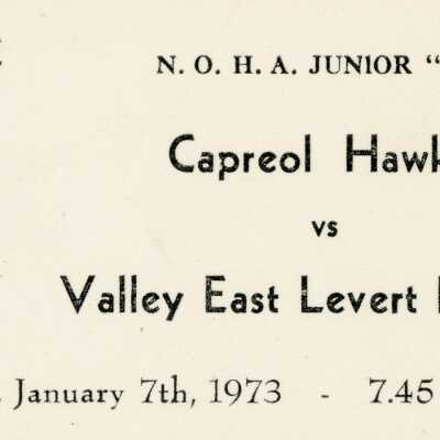 Ticket for a Capreol Hawks Hockey Game, 1973