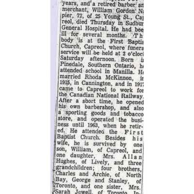 Document, Obituary, William Gordon Napier.